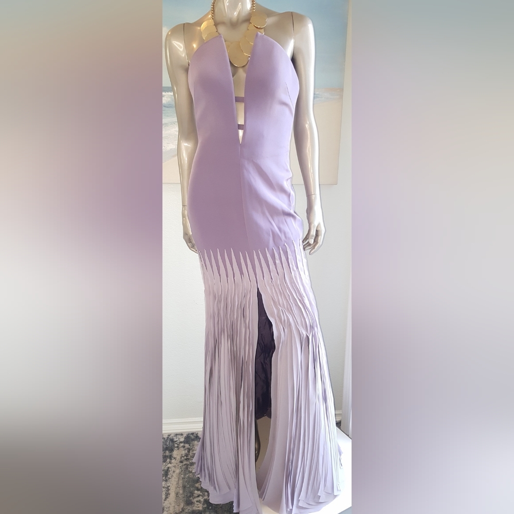 $4,800 RUBIN SINGER GORGEOUS LAVENDER SILK RUFFLE EVENING GOWN US 2